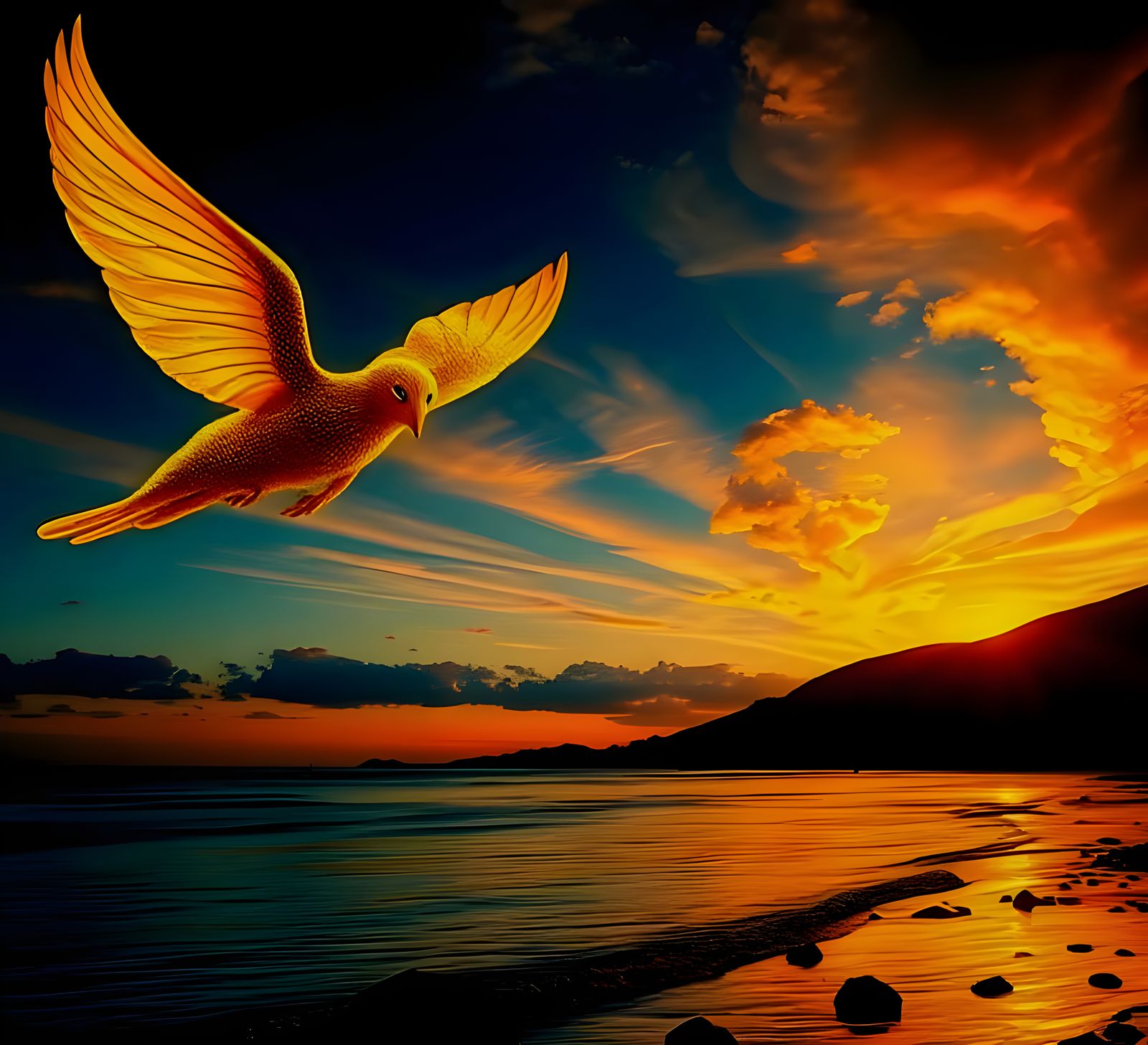 Golden Sprite Flight at Sunset: Surreal Photography