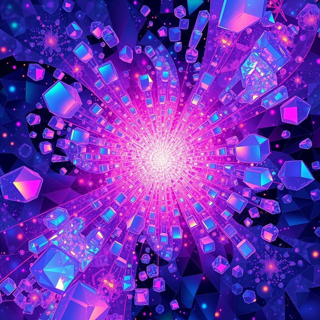 Opalescent Mosaic Artwork with Radiant Crystallization