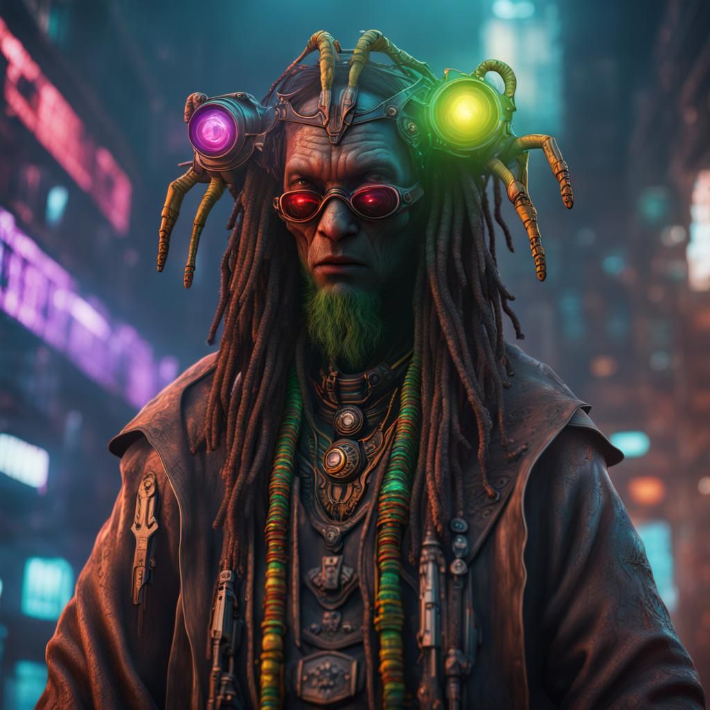 Cyberpunk Alien Wizard Rasta: Detailed Matte Painting