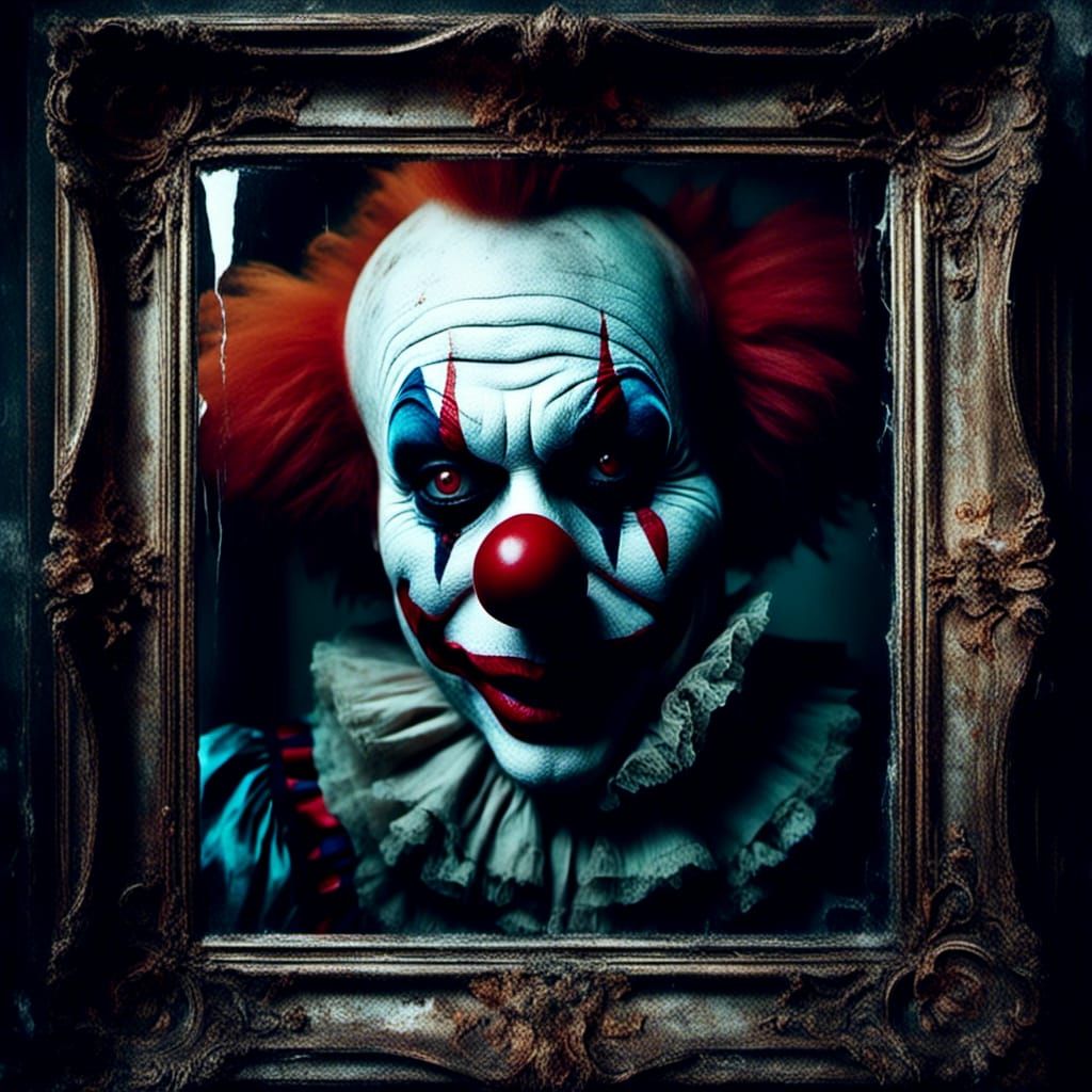 Evil Clown Reflection in Mixed-Media Photography