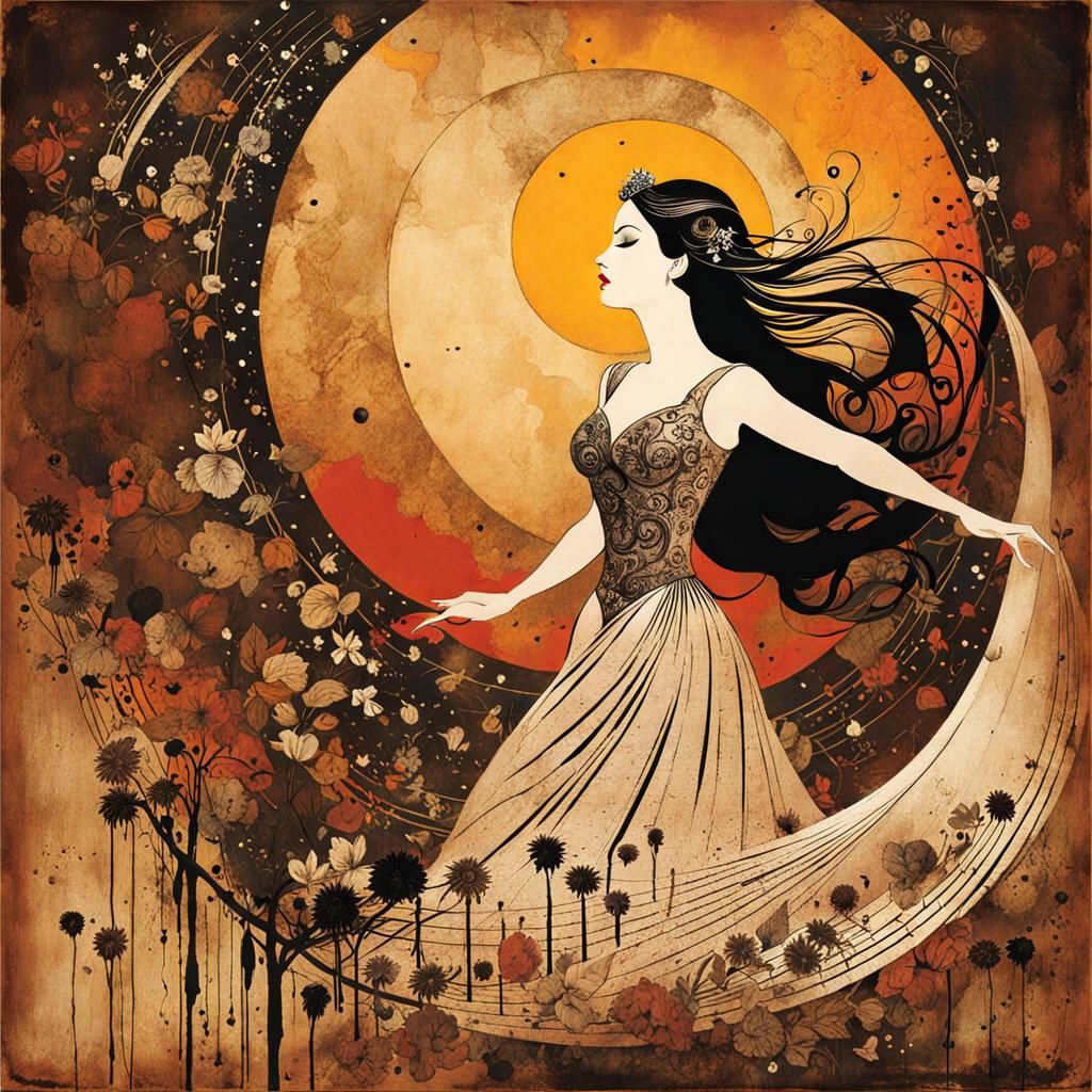 Opera Singer: Whimsical Decalcomania Poster Art