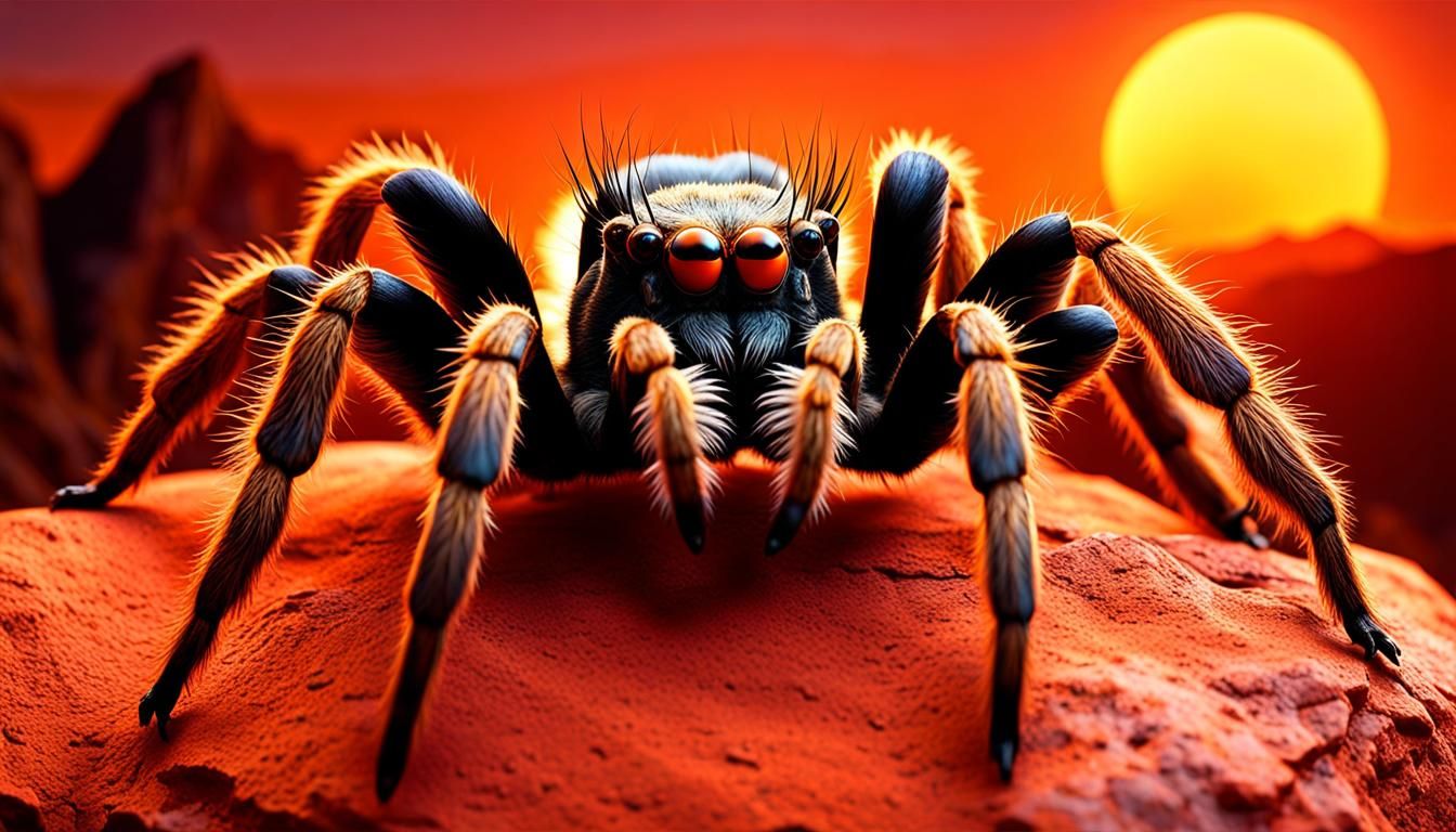 Orange Baboon Tarantula Sunset in Vibrant Digital Art