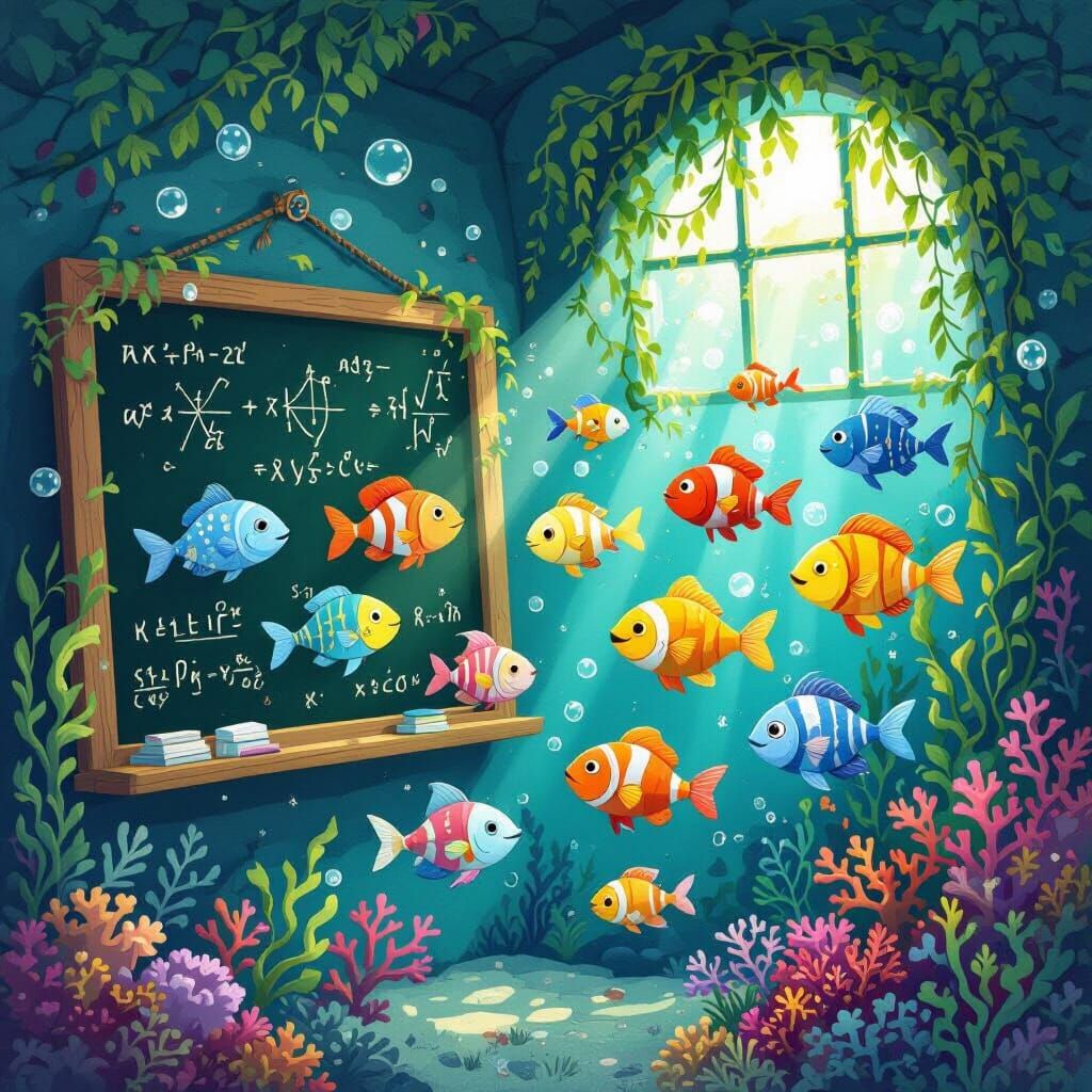 Fish Learn Math Underwater in Whimsical Classroom