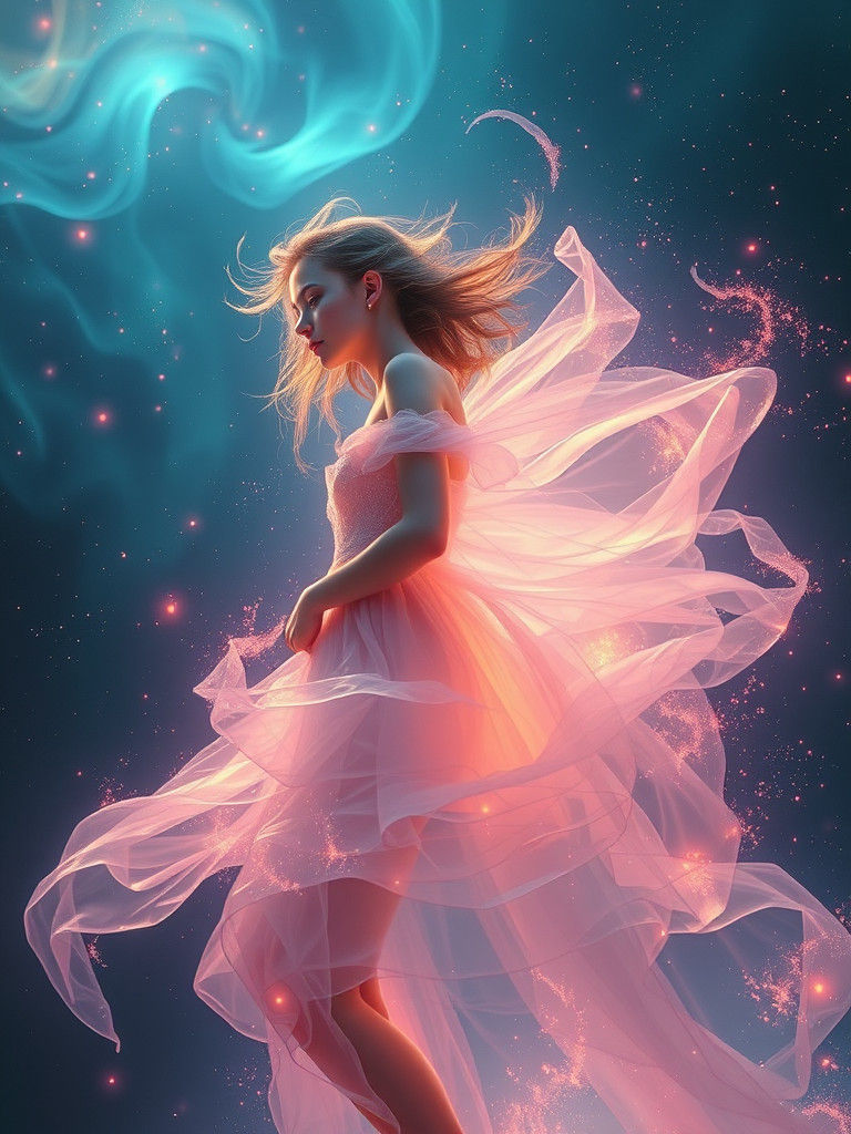 Ethereal Woman in Aurora Lights, Dreamy Surrealism