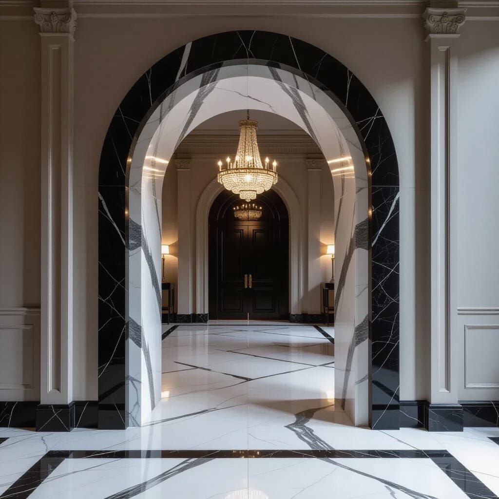 Elegant Marble Archway in Dimly Lit Grand Interior