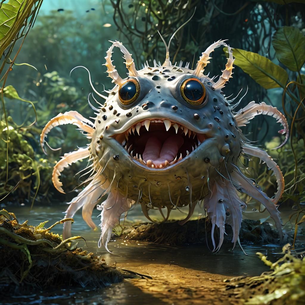 Adorable Alien Creature in a Detailed Swamp Painting