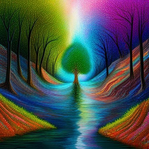 Cosmic Forest: Holographic Astral Illustration in Mixed Medi...