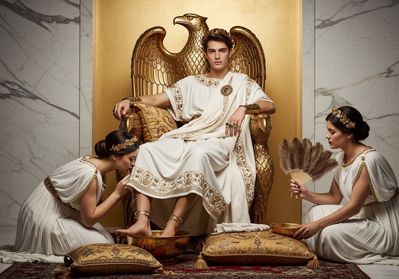 Young Emperor on Golden Throne in Roman Palace