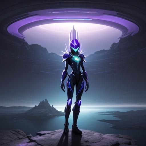 Alien Girl Overlooking Sci-Fi Landscape: Digital Art