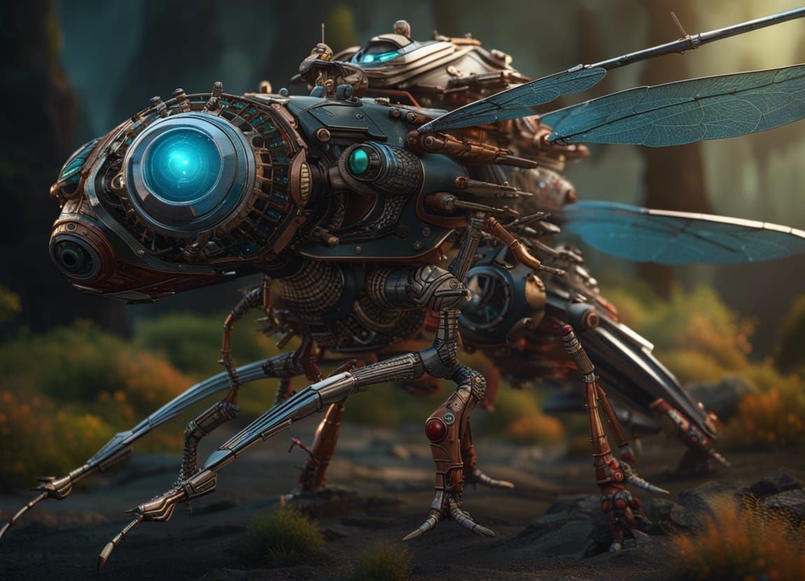 Robotic War Dragonfly with Steel Wings