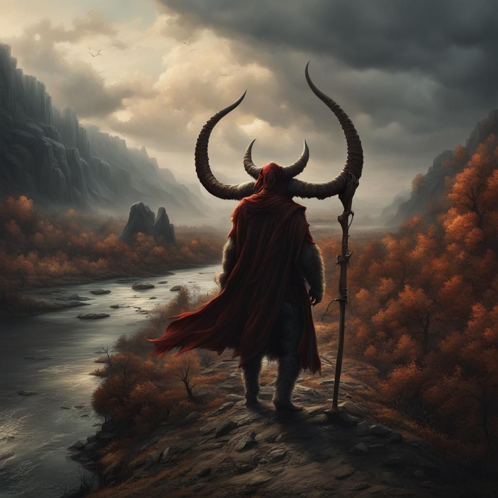Devil Walks Near Nyárád River: Epic Digital Painting