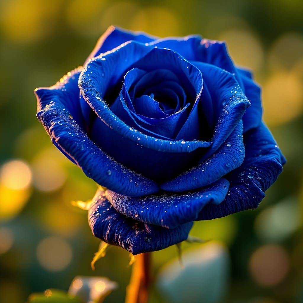 Exquisite Blue Rose in Hyperrealistic Style