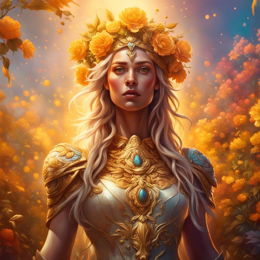 Powerful Flower Queen Freya in Golden Light