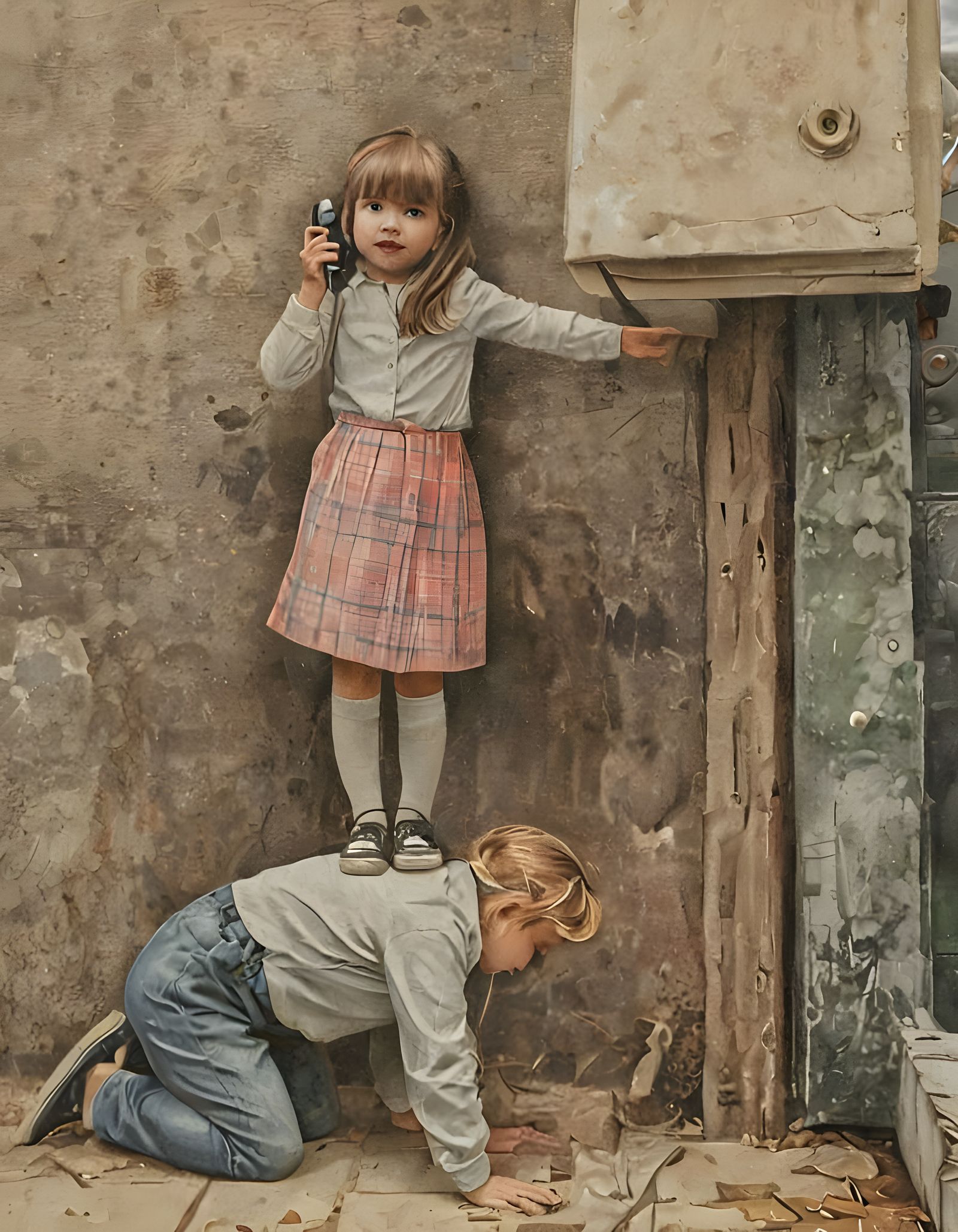 Whimsical Girl on a Telephone in Retro Hyperrealism