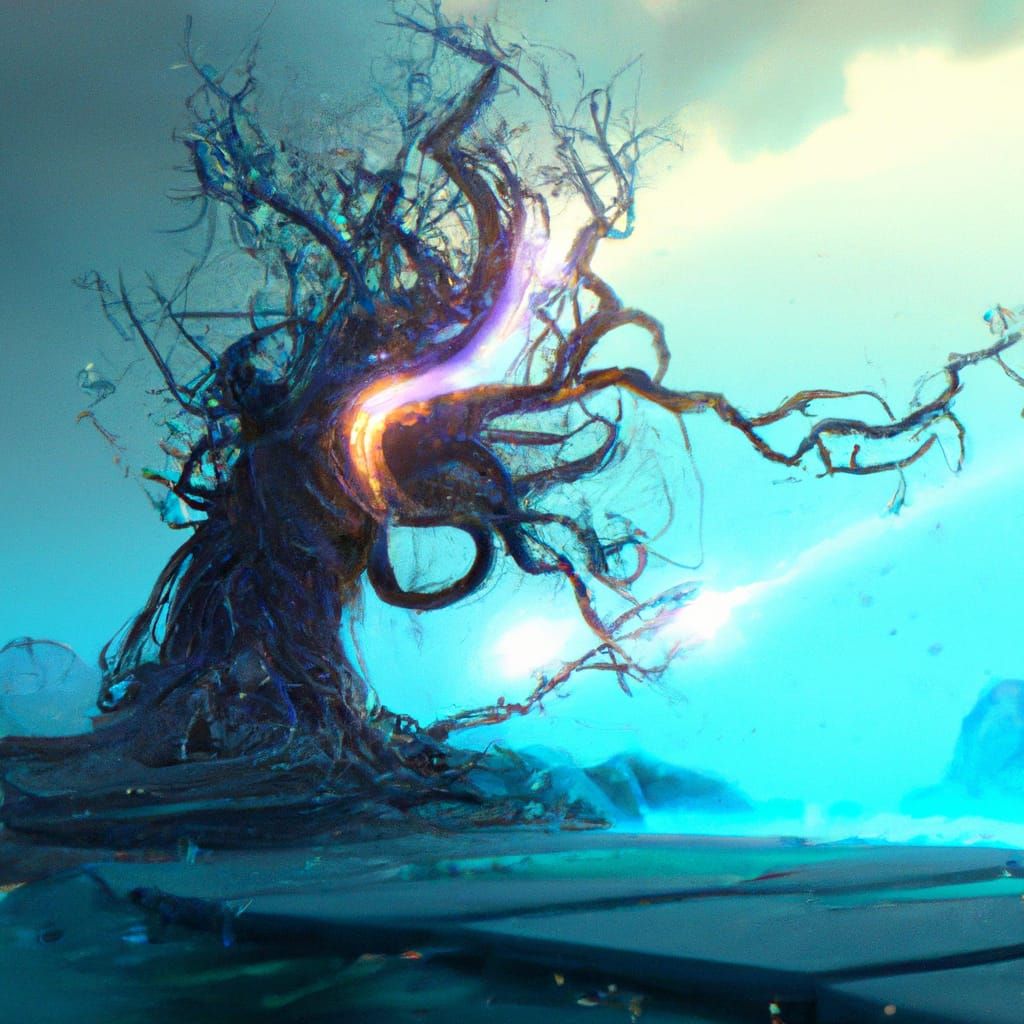 Telepathic Alien Tree in Epic Fantasy Landscape