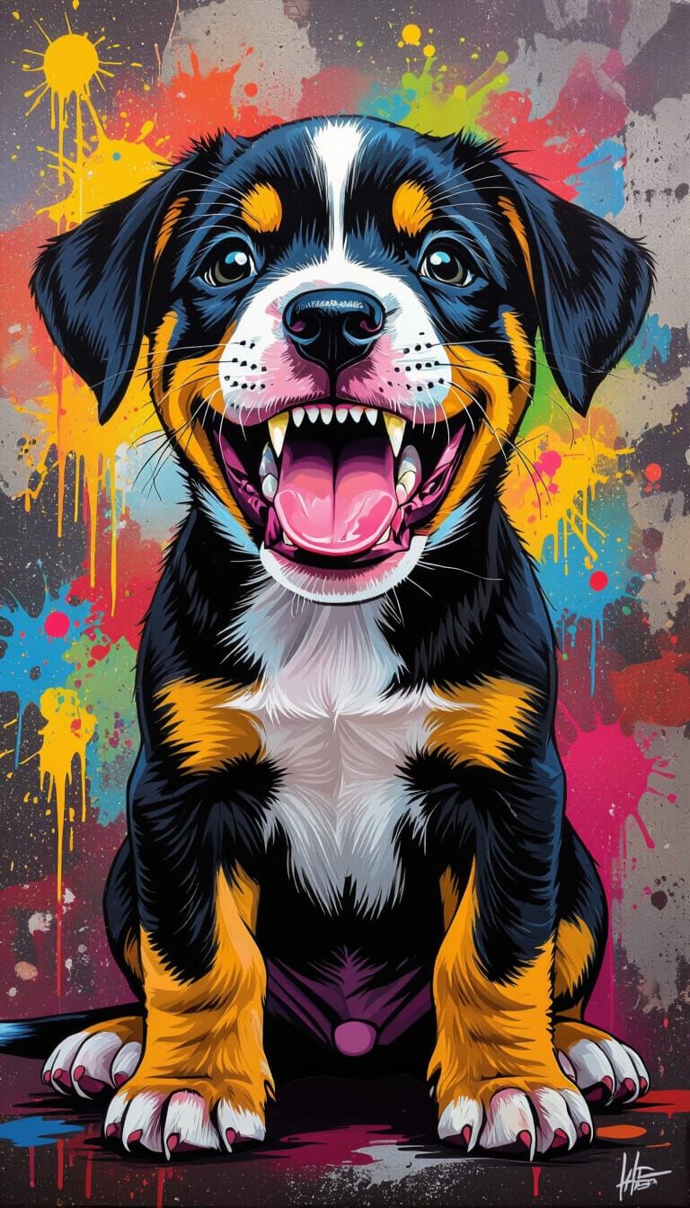 Dudley Lab Puppy Graffiti Art with Buck Teeth