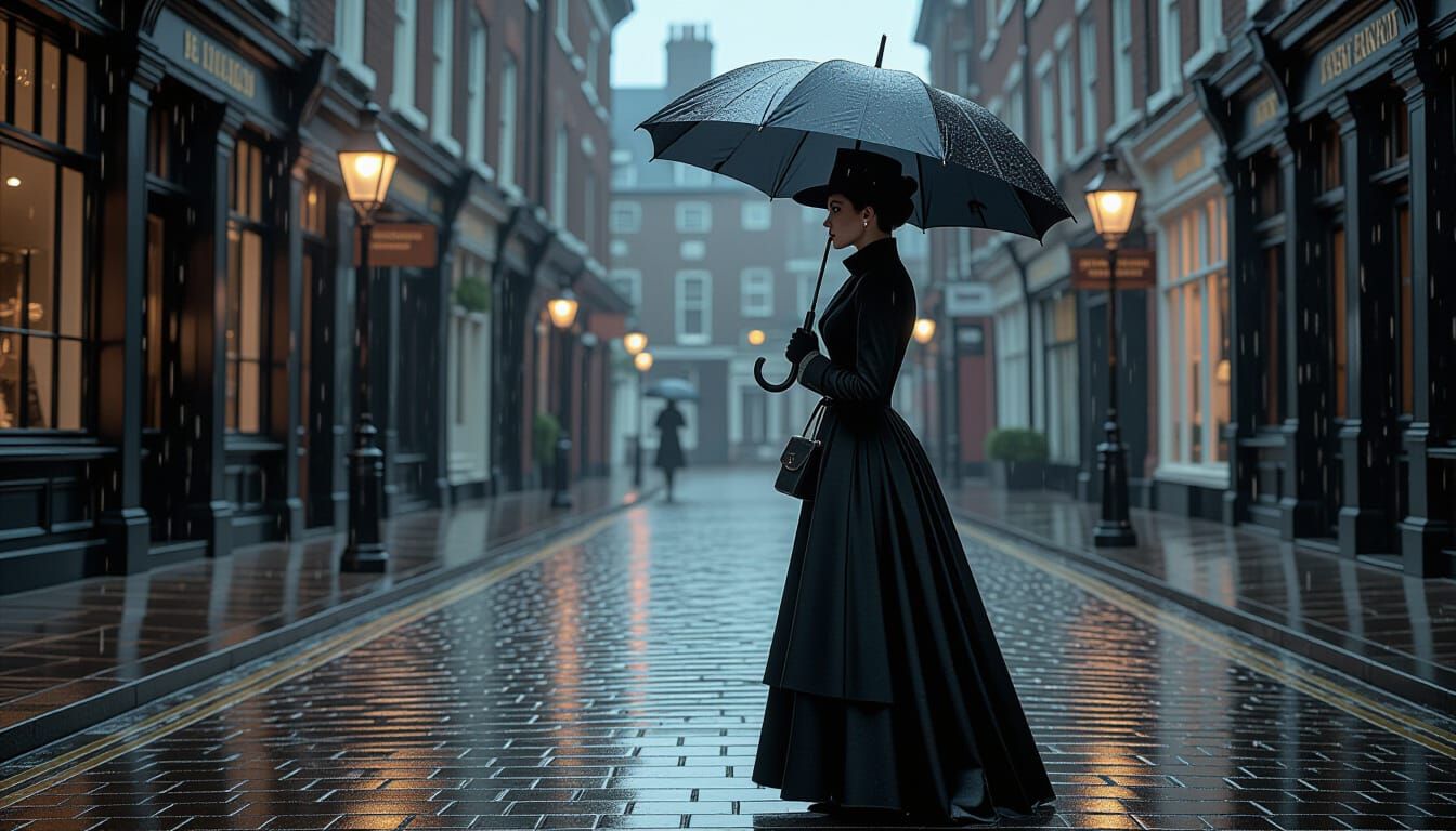 Victorian Woman in Rain: A Photorealistic Image