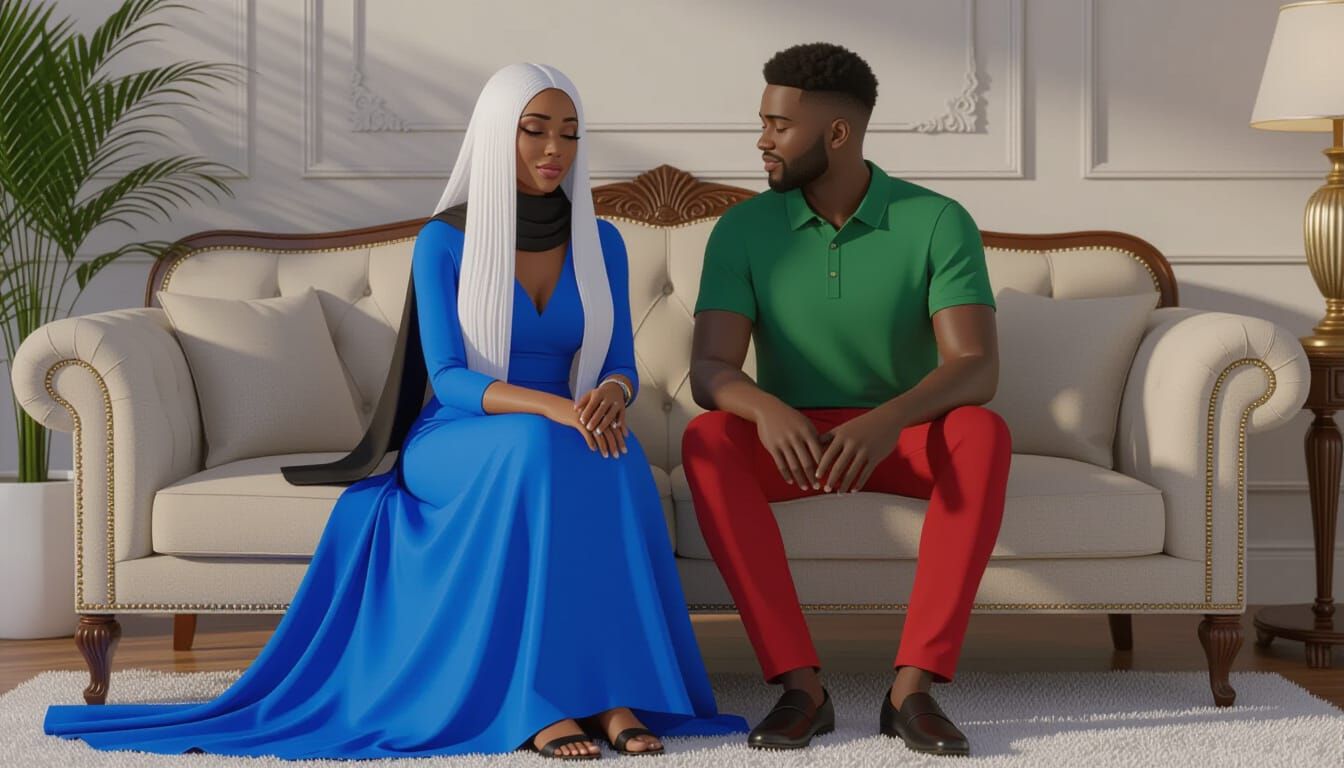 African Woman Cries While Man Comforts Her in Luxurious Parl...