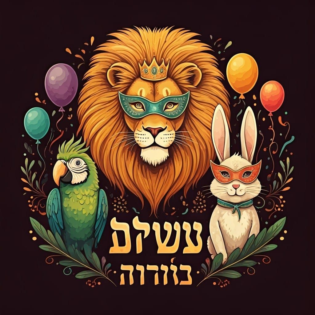 Joyful Menagerie in Vibrant Purim Costumes