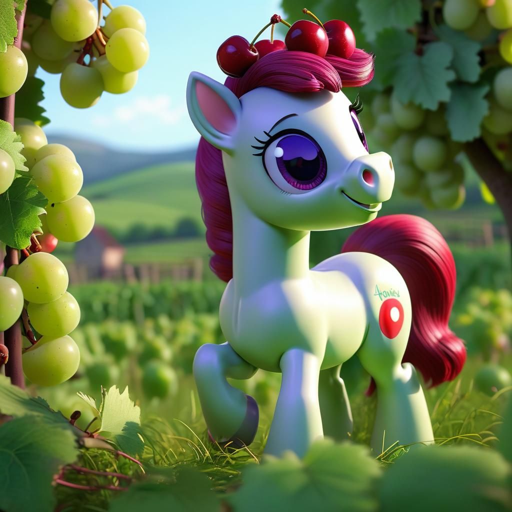 Apple Pony with Cherries in Pixar Style