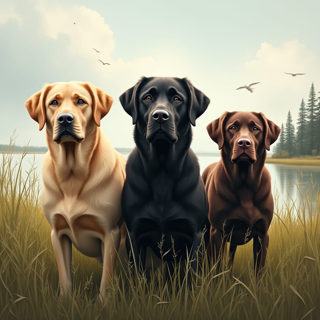 Labrador Retrievers in Serene Marshland