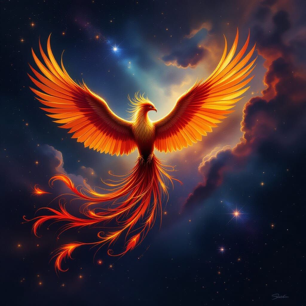 Majestic Phoenix Soars Through Cosmic Nebula