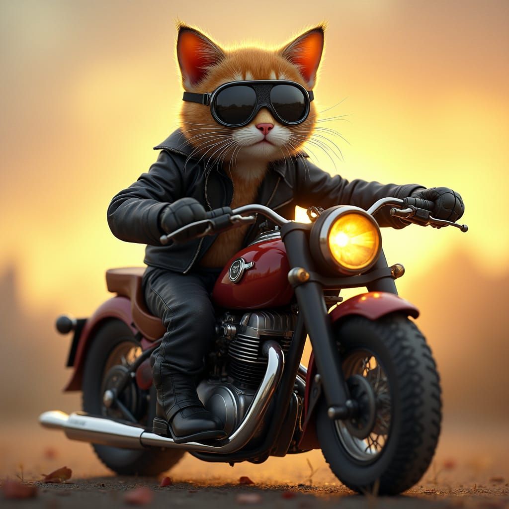 Whimsical Cat in Vintage Motorcycle Gear