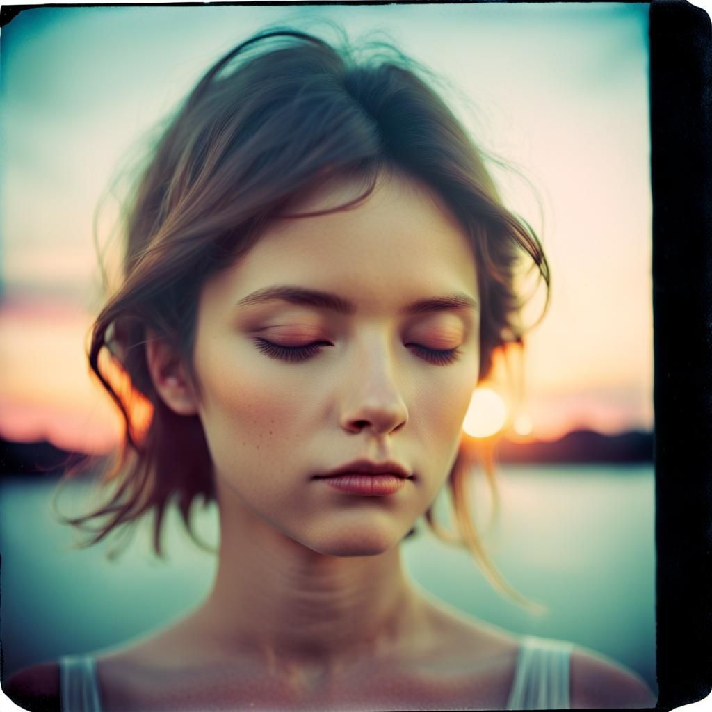 Abstract Sunset Landscape in Lomographic Polaroid Style