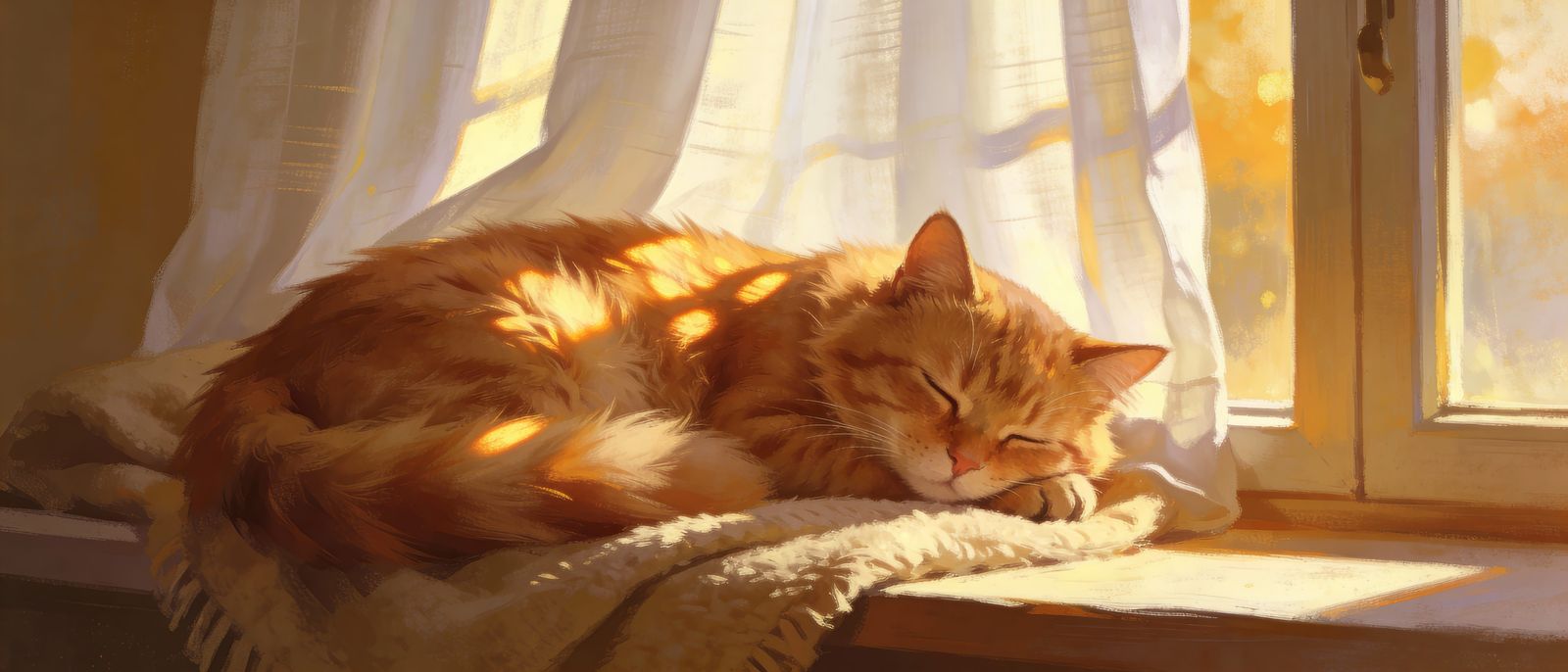 Peaceful Ginger Cat Sleeping in Golden Hour Sunlight