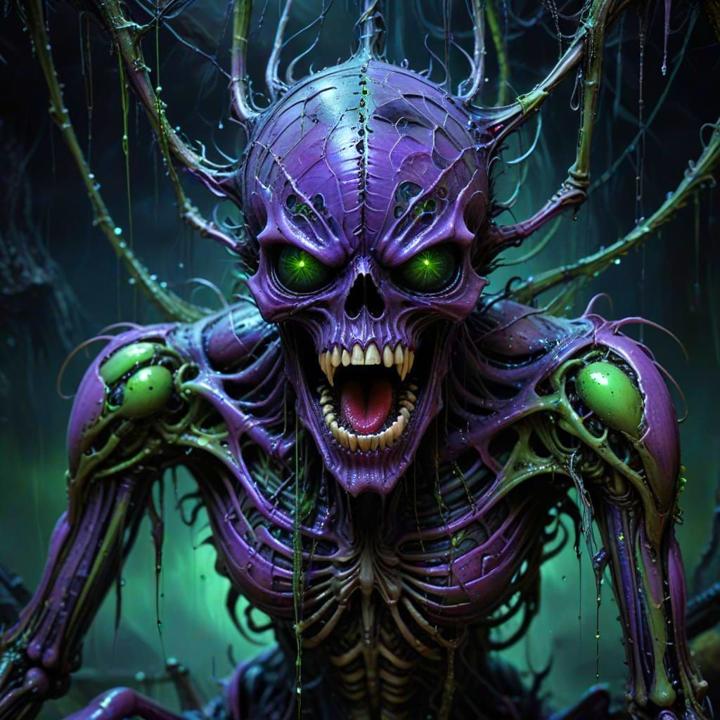 Macabre Skeleton Consumed by Grotesque Spider