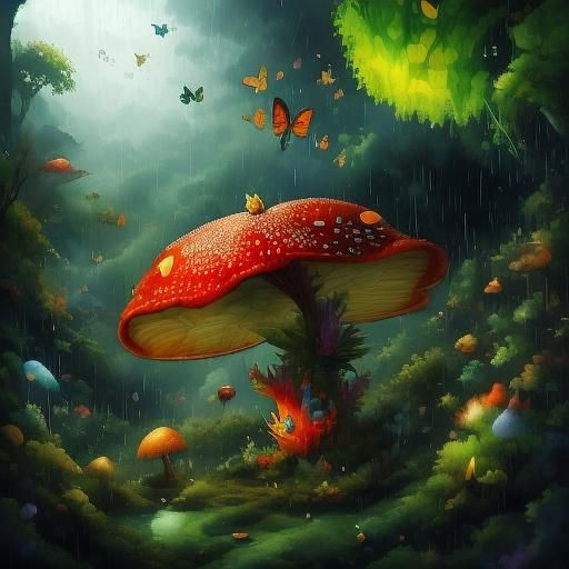 Butterfly Mantis in Rainy Jungle Digital Painting