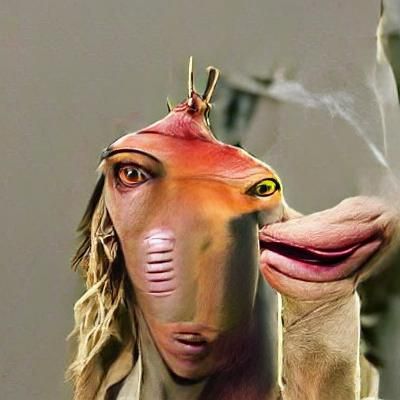 Surreal Pop Culture Collage of Jar Jar Binks