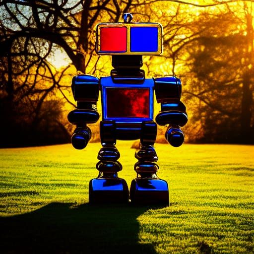 Stained Glass Robot in Sunny Field