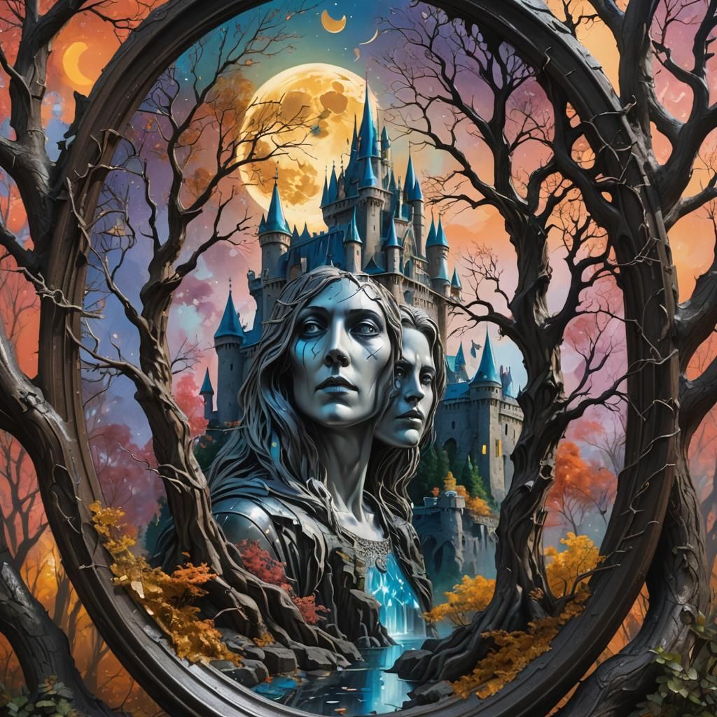 Ghost Portrait in Castle Mirror: Hyperrealistic Splash Art