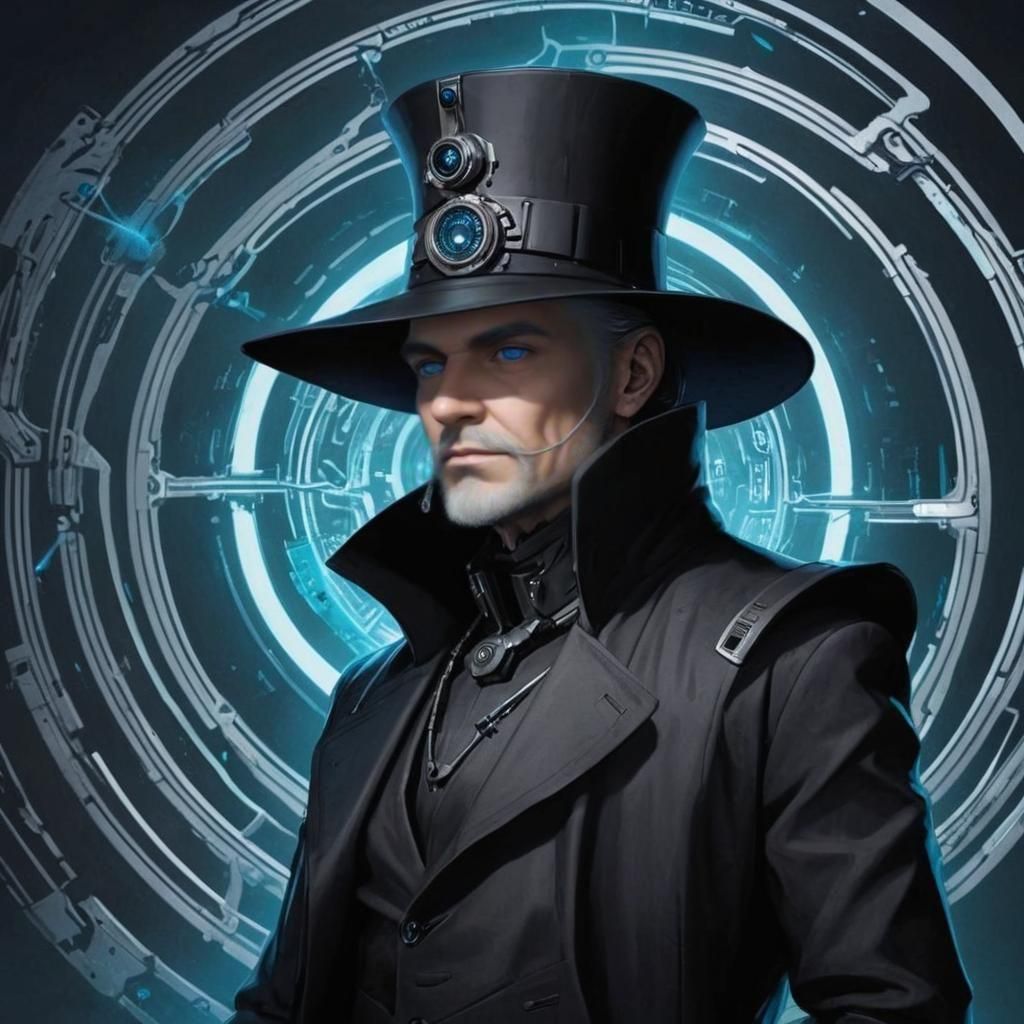 Cyberpunk Man with Cybernetic Eye and Clothing