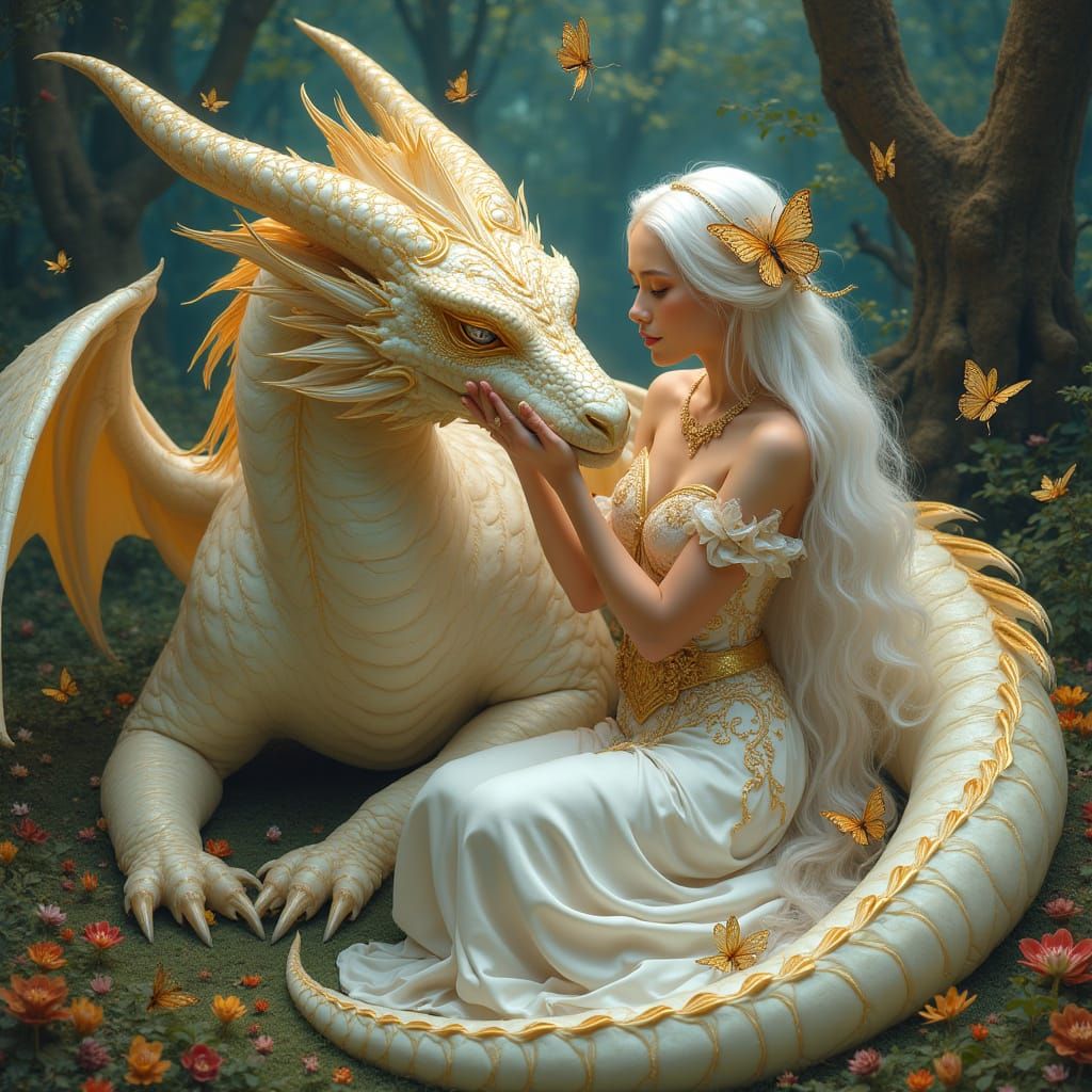 Majestic Dragon in Lush Forest, Gold Eyes and Iridescent Sca...