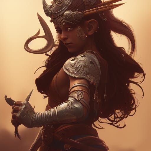 Goblin Warrior Princess Portrait in Art Nouveau Style