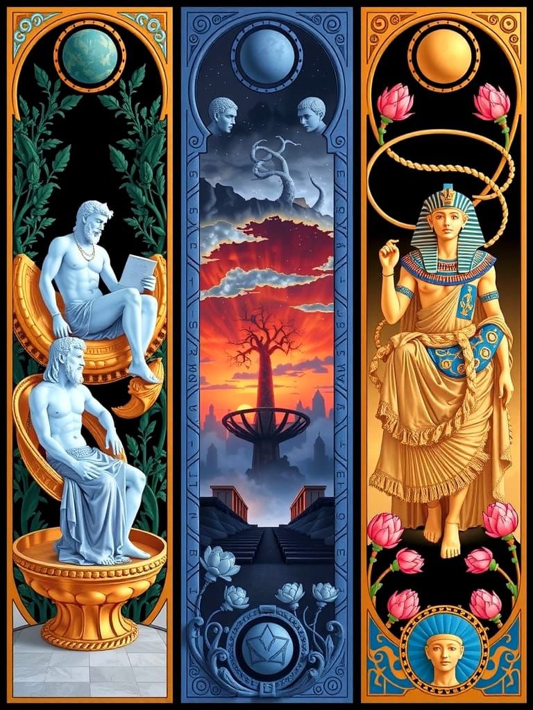 Mythological Gods in Art Nouveau Triptych