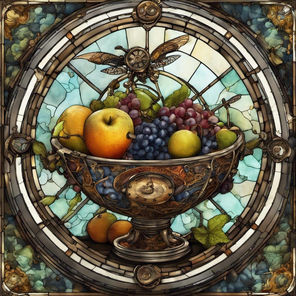 Steampunk Fruit Bowl in Stained Glass Style