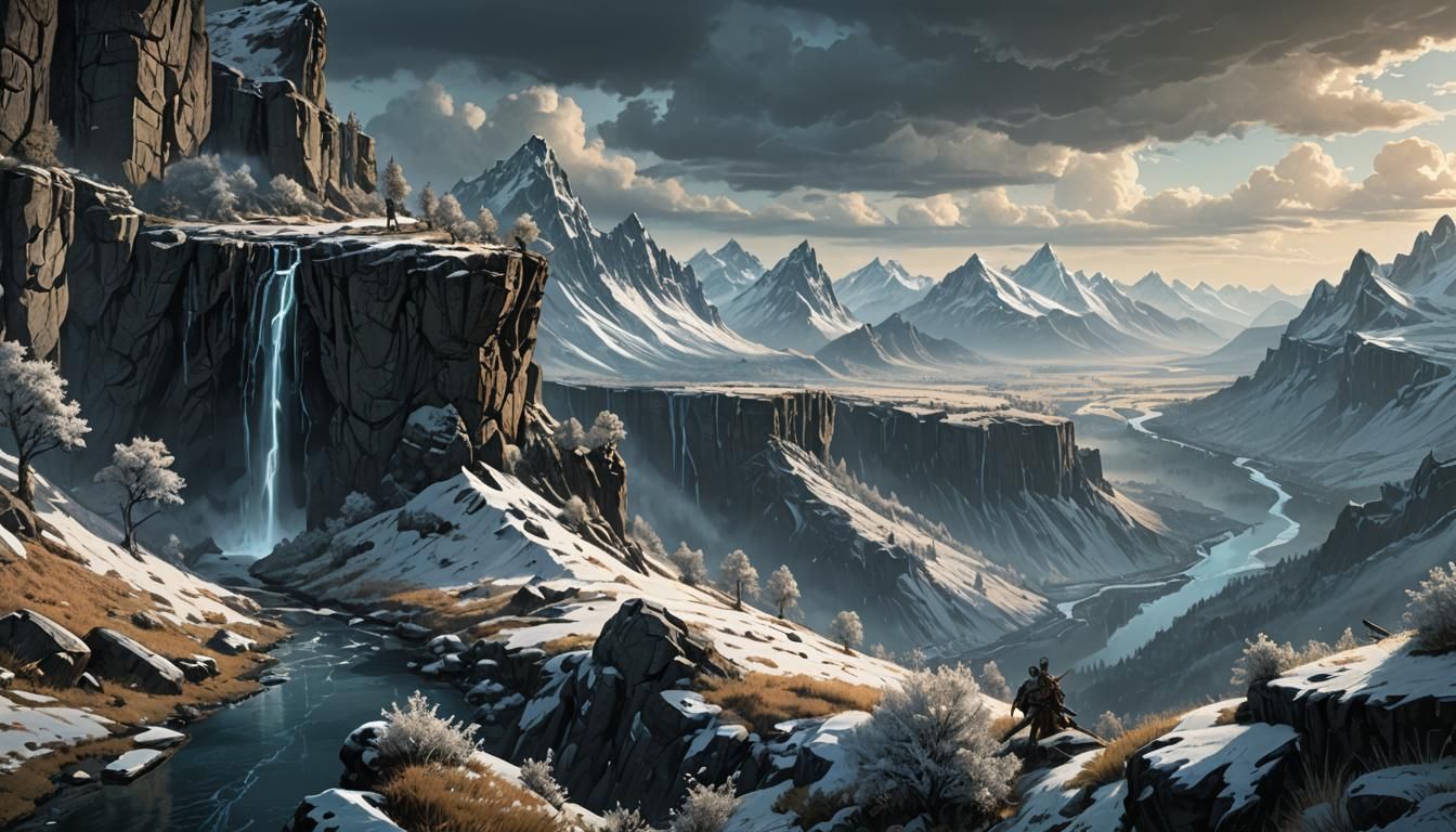 Skyrim Valley View from Cliff Edge Illustration