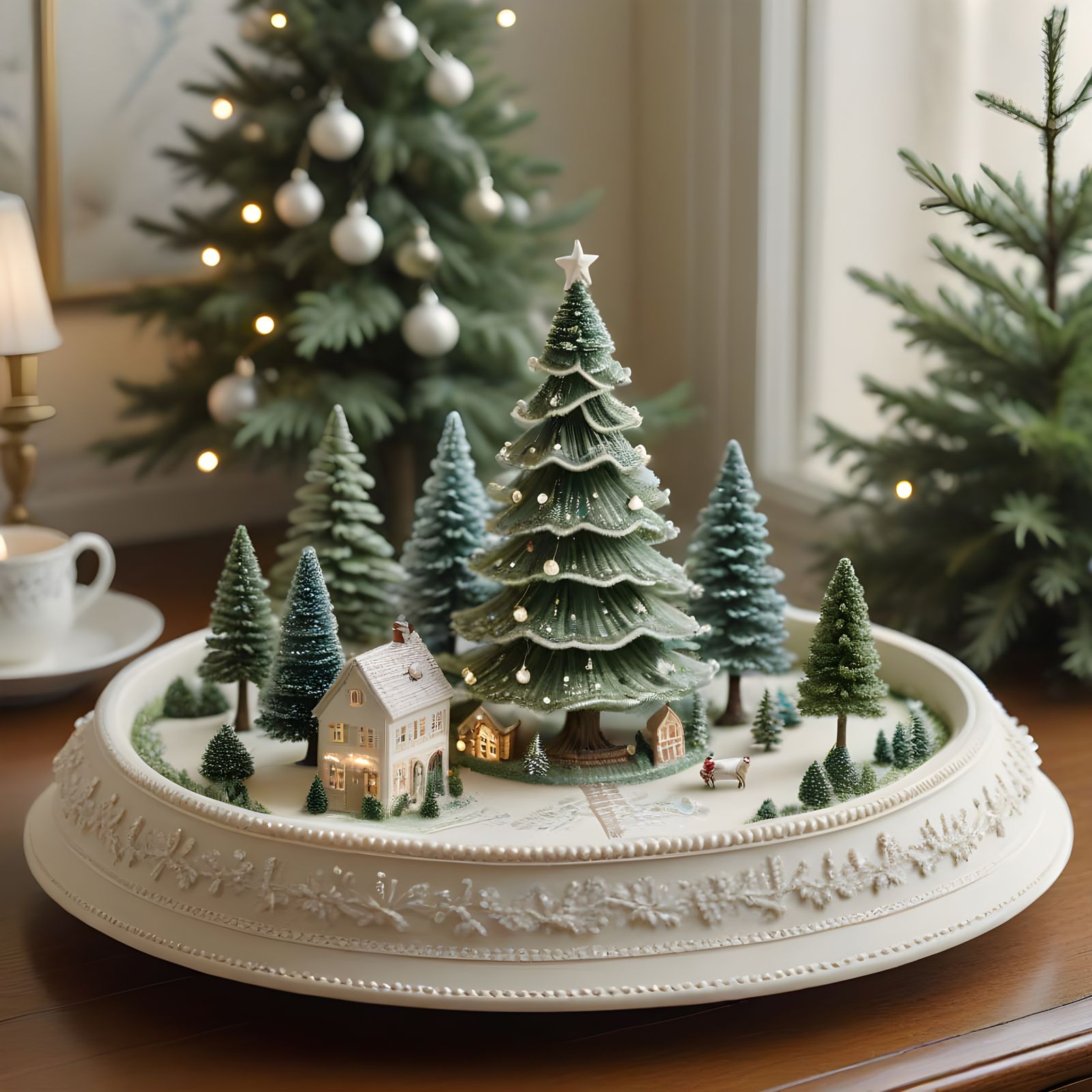 Christmas Tree Needlepoint in Vibrant Greens and Creams