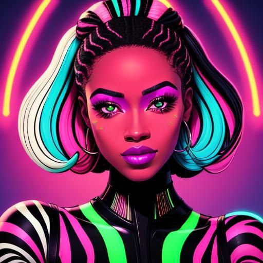 Neon Synthwave: African Woman in Zebra Print