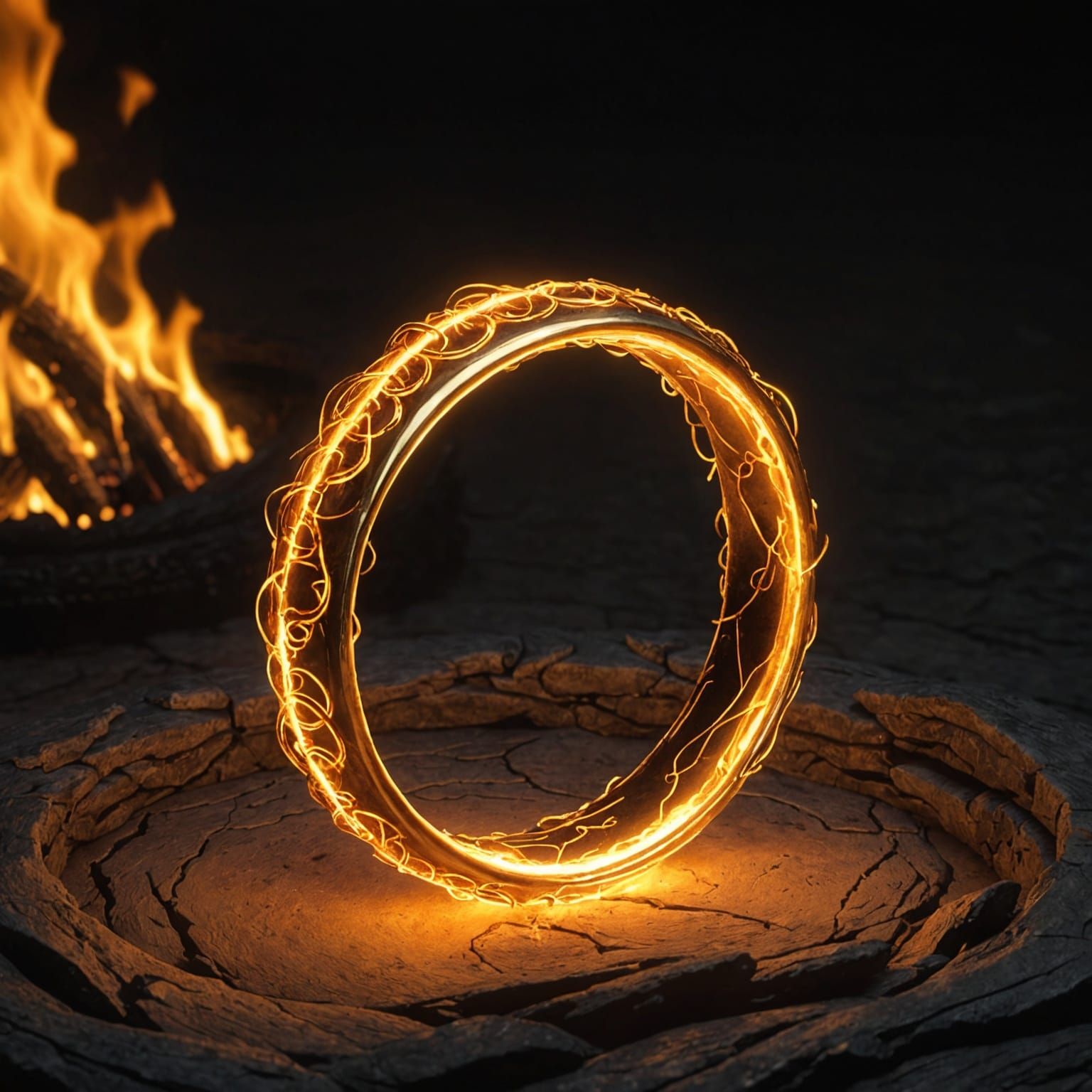 The One Ring Glowing in Fire