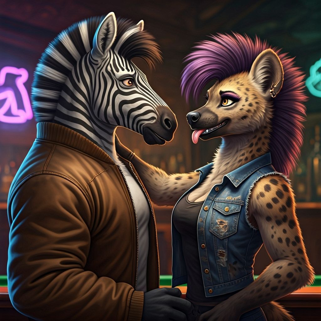 Hyena and Zebra in Dive Bar Standoff