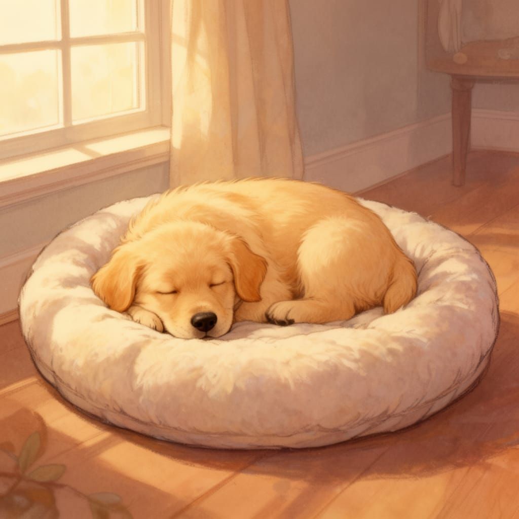 Fluffy Golden Retriever Puppy Sleeping Peacefully