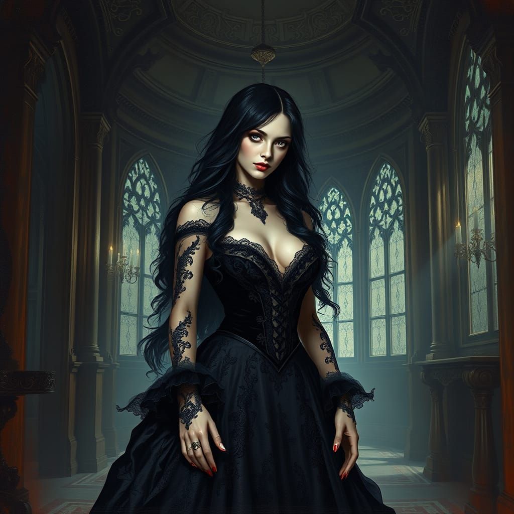 Elegant Gothic Woman in Baroque Gown