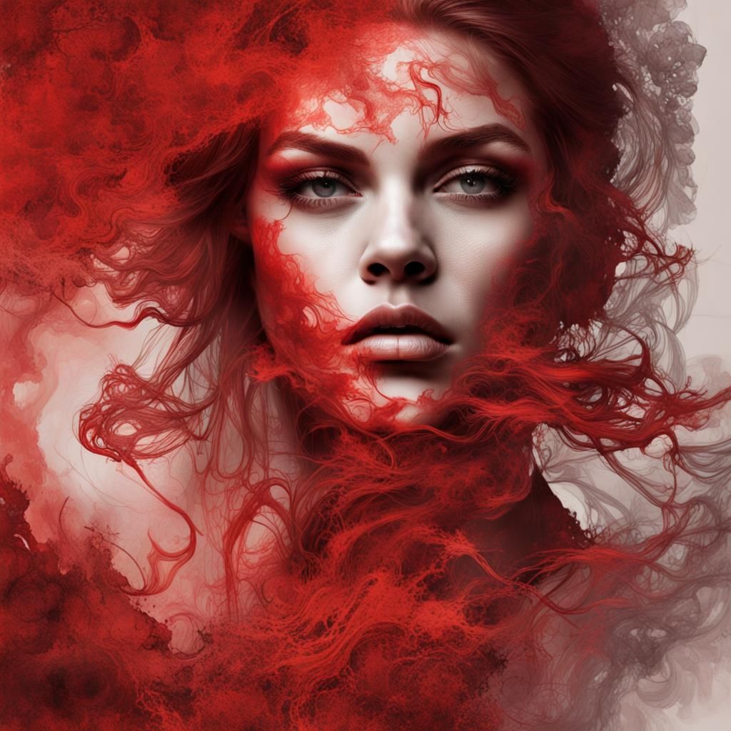 Monochromatic Red Double Exposure Portrait of Barbara Palvin