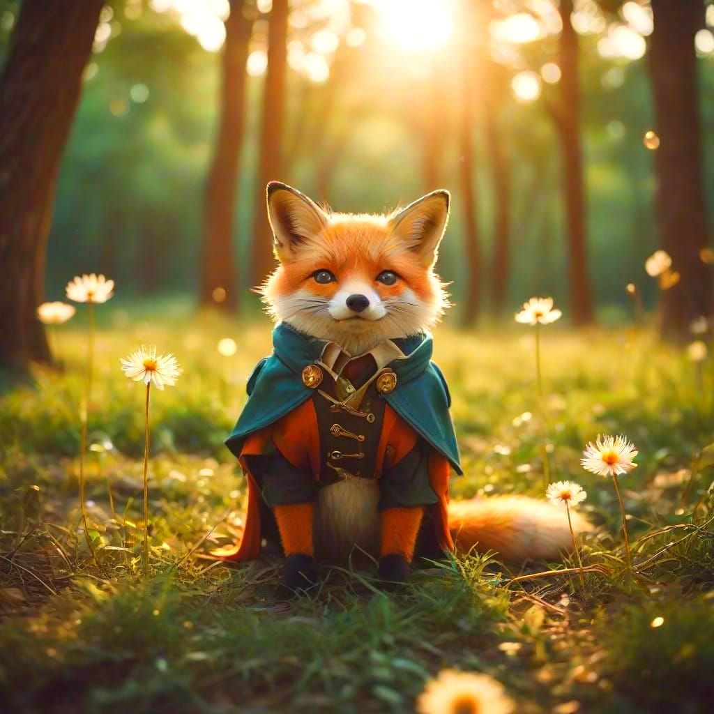 Steampunk Fox Soars Through Whimsical Oak Forest