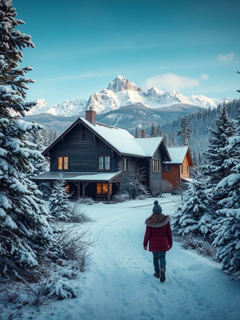 Winter Village Double Exposure Landscape