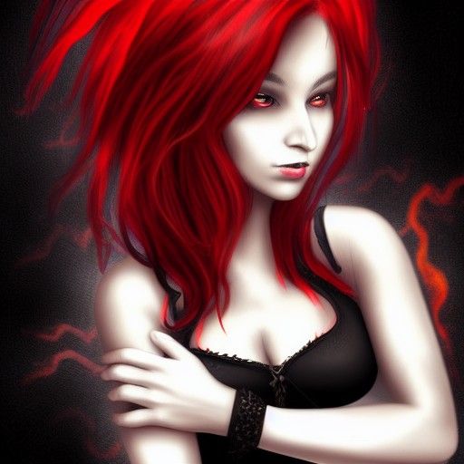 Ethereal Flame-Haired Demon Girl in Dark Academia Style